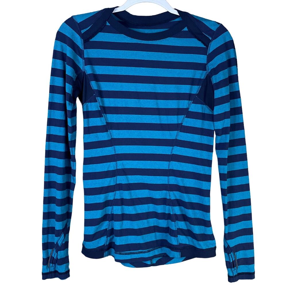 Lululemon Base Runner Long Sleeve Top Micro Macro Stripe Surge Inkwell Size 6